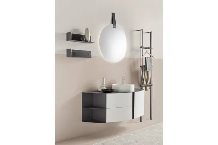 Mobile da Bagno Round 01 Gray Cloud in laccato Bianco e Piombo opaco con elemento terminale in metallo di Ardeco