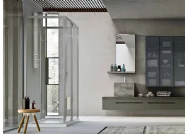 Mobile da Bagno in laccato Roccia opaco e Rovere Fumè con lavabo monolite in gres Start Gate 05 di Ardeco