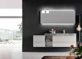 Mobile da Bagno sospeso in laccato Bianco opaco con top in HPL effetto Pietra Start Line 08 di Ardeco