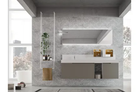 Mobile da Bagno sospeso in laccato Fango opaco con struttura del lavabo in metallo Start Line 05 di Ardeco