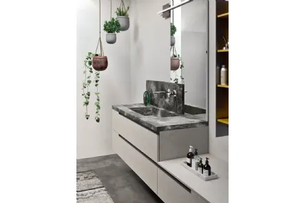 Mobile da Bagno in laccato opaco con top e lavabo in HPL effetto marmo Start Line 06 di Ardeco