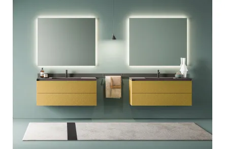 Mobile da Bagno sospeso in laccato senape con serigrafia e lavabo in metallo Vintage 04 Urban Contrast di Ardeco