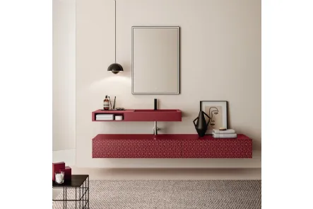 Mobile da Bagno in laccato serigrafato con lavabo in metallo verniciato con vano a giorno frontale Vintage 07 Luminous Beauty di Ardeco