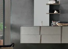 Mobile da Bagno in laccato con maniglie in legno e top con lavandino integrato in metallo Wector 03 di Ardeco