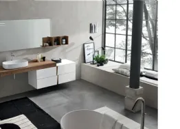 Mobile da Bagno in laccato Bianco opaco con top in melaminico effetto legno Wector 05 di Ardeco