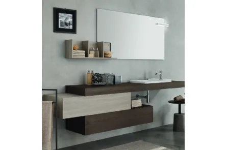Mobile da Bagno sospeso con disposizione asimmetrica in melaminico Wind 41 di Ardeco