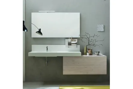 Mobile da Bagno sospeso in melaminico Nodato Bianco con top in metallo Wind 43 di Ardeco