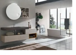 Mobile da Bagno sospeso in melaminico Nodato Bianco con top integrato in HPL effetto ruggine Wind 46 di Ardeco