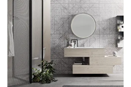 Mobile da Bagno sospeso in melaminico Nodato Bianco con top in mineralmarmo Wind 47 di Ardeco