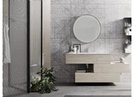 Mobile da Bagno sospeso in melaminico Nodato Bianco con top in mineralmarmo Wind 47 di Ardeco