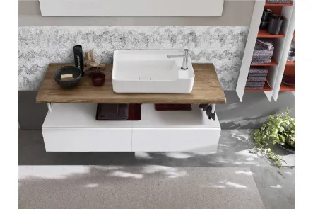 Mobile da Bagno sospeso con top in legno massello dalla forma irregolare Wind 48 di Ardeco
