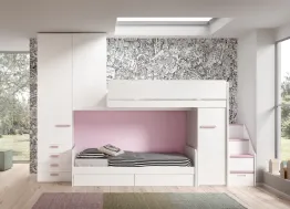 Camera finitura Bianco e Rosa con soppalco Room171 di Zg Mobili