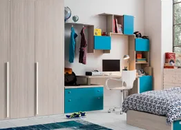 Camera pre ragazzi in frassino e melaminico blu Composizione OL07 di ZG Mobili