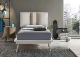 Comodino Planos rivestito in tessuto beige con top in vetro Target Point