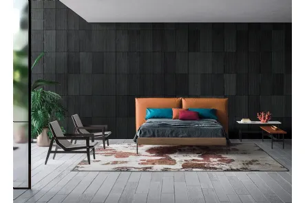 Letto con testiera in pelle imbottita con giroletto in Rovere Chloè Elegance di Devina Nais