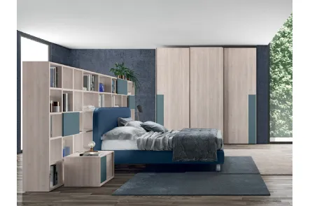 Letto in ecopelle Blu Oceano con testiera Golf Reverso di Colombini Casa