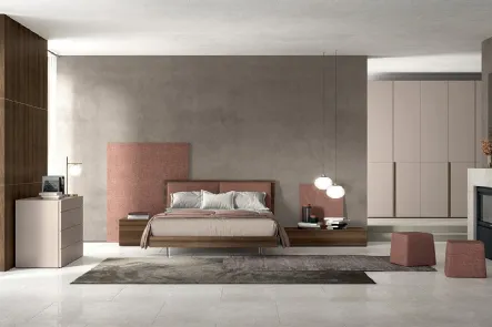 Letto in legno con testiera rivestita con pannelli in tessuto imbottito Vitalyty Lancia Soft di Colombini Casa