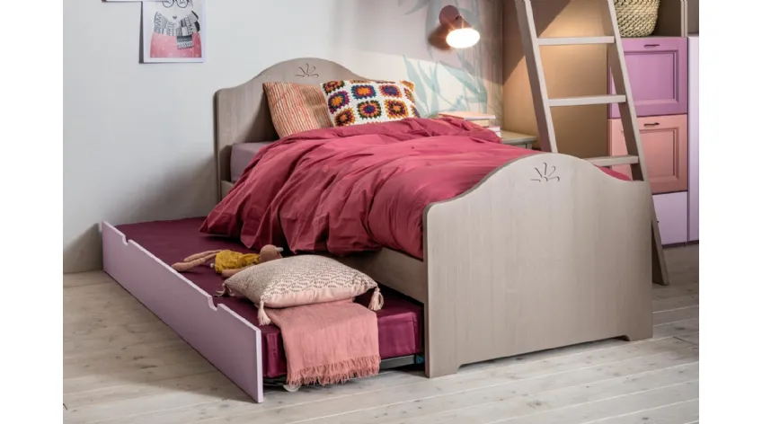 Letto singolo in legno massello con secondo letto estraibile Edonè di Callesella