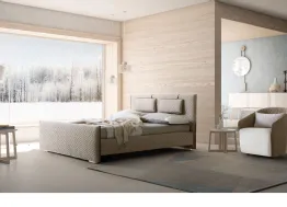 Letto con testiera e box contenitore in tessuto trapuntato Evergreen di Le Comfort