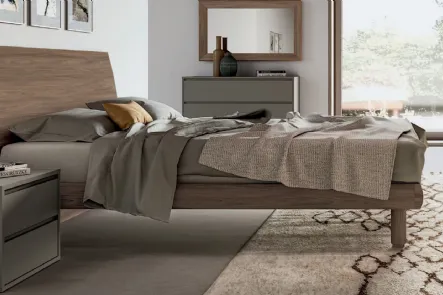 Letto moderno finitura Matwood Honey con testiera Fohn di SantaLucia