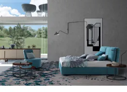 Letto in tessuto imbottito con testiera e box contenitore Fris di Le Comfort