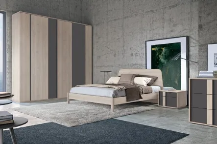 Letto matrimoniale Golf Virgo con struttura e testiera in legno chiaro di Colombini Casa