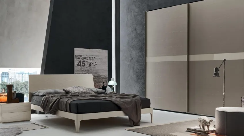 Letto matrimoniale con testiera Smart in melaminico Frassino Juta di Maronese Acf