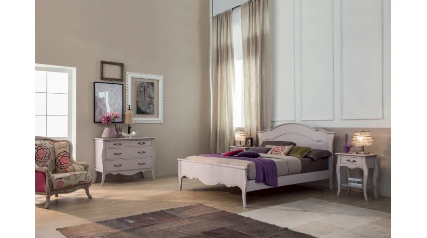 Letto in legno laccato lilla con decori lineari Sandy di Tonin Casa 