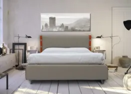 Letto matrimoniale con testiera Tessuto Casentino Tessuto Casentino Ecrù Arancio di Florentiabed
