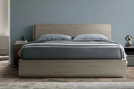 Letto finitura Matwood Grey con testiera e contenitore Tod di SantaLucia