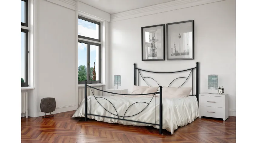 Letto Tulipano con testiera e pediera in ferro battuto finitura Nero Grafite di Florentiabed