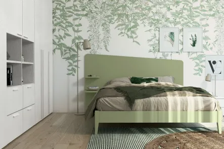 Letto matrimoniale con testiera  Volo Edge Plus con giroletto Nettuno finitura Oliva di Colombini Casa