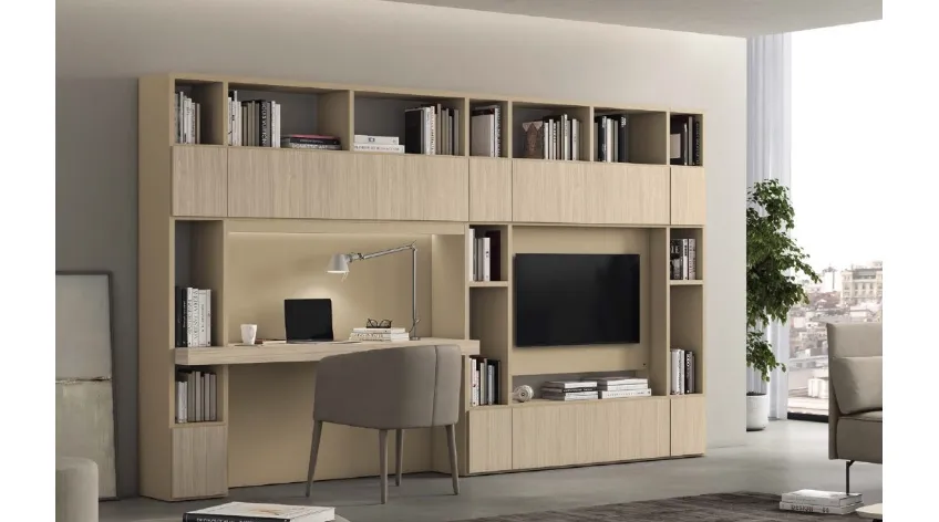Libreria Vitalyty Luce a parete in melaminico finitura Legno Chiaro di Colombini Casa