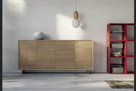 Libreria componibile Freedom in legno laccato rosso di Fratelli Mirandola