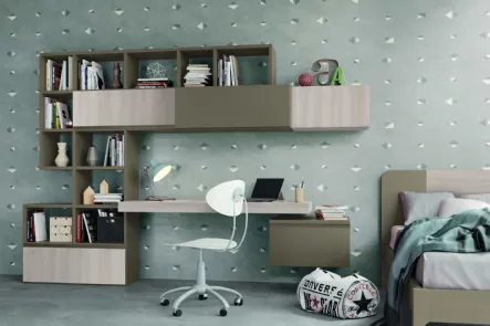Libreria componibile a muro con scrivania integrata Golf Infinity L108 in melaminico di Colombini Casa