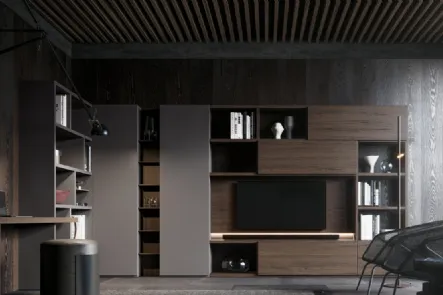 Libreria ad angolo in legno e laccato GS217 di SantaLucia