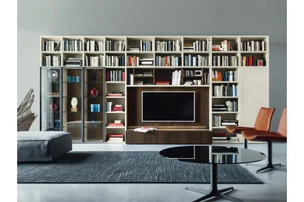 Libreria con vano porta TV Modo M6C63 in Rovere termotrattato e laccato opaco di Sangiacomo