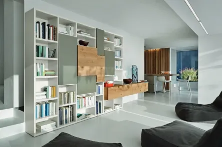 Libreria Modo M6C71 in laccato opaco e Rovere nodato di Sangiacomo