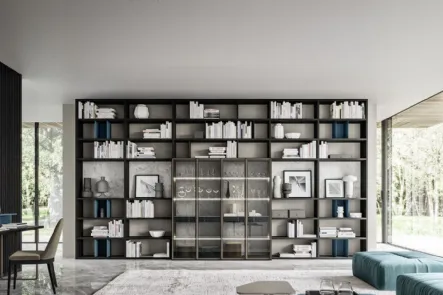 Libreria effetto frassino carbone laccato opaco indaco laminato effetto marmo Day 25 Logico di Orme