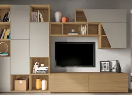 Libreria in legno e laccato caratterizzata da anta dal taglio obliquo PTG313 di SantaLucia