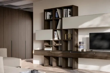 Libreria in melaminico effetto legno e laccato opaco GS211 di SantaLucia