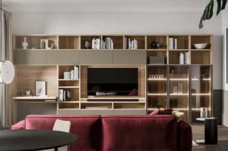 Libreria GS219 in finitura effetto legno e laccato opaco di SantaLucia