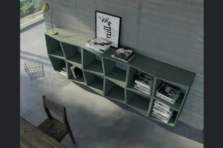 Libreria a muro Unikawood 01 in legno laccato opaco verdone di Fratelli Mirandola