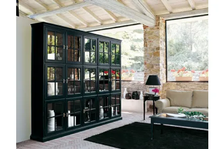 Libreria a muro Valeria in legno laccato con ante in vetro e legno di Tonin Casa