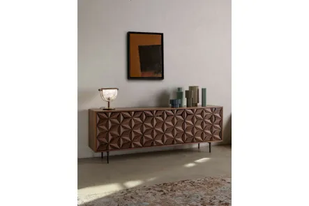 Madia All Star con petali in legno massello applicati a mano che ricoprono le ante dalle basi specchiate di Tonin Casa