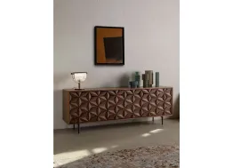 Madia All Star con petali in legno massello applicati a mano che ricoprono le ante dalle basi specchiate di Tonin Casa