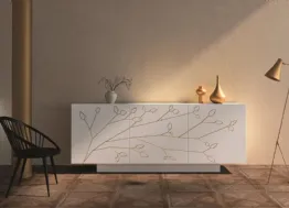 Madia Folium in laccato opaco bianco con decoro floreale semplice color champagne di Fratelli Mirandola