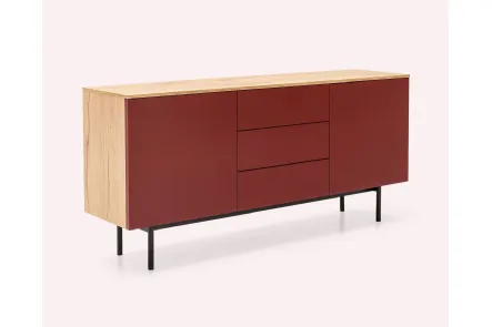 Madia Made CB6101 3 in laccato bordeaux e top in nobilitato rovere naturale di Connubia