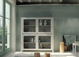 Madia Londra Art 1106 in legno laccato grigio baulette e vetro di Fratelli Mirandola