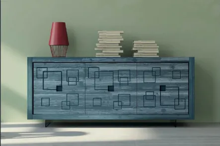 Madia Mastra Art 1772px in legno intagliato laccato blu petrolio patinato di Fratelli Mirandola